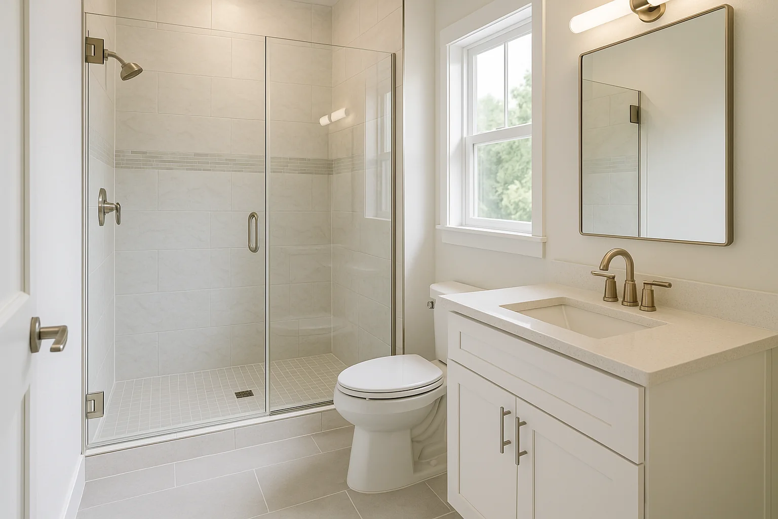 Remodeled modern bathroom in a Corvallis home with tile and clean fixtures