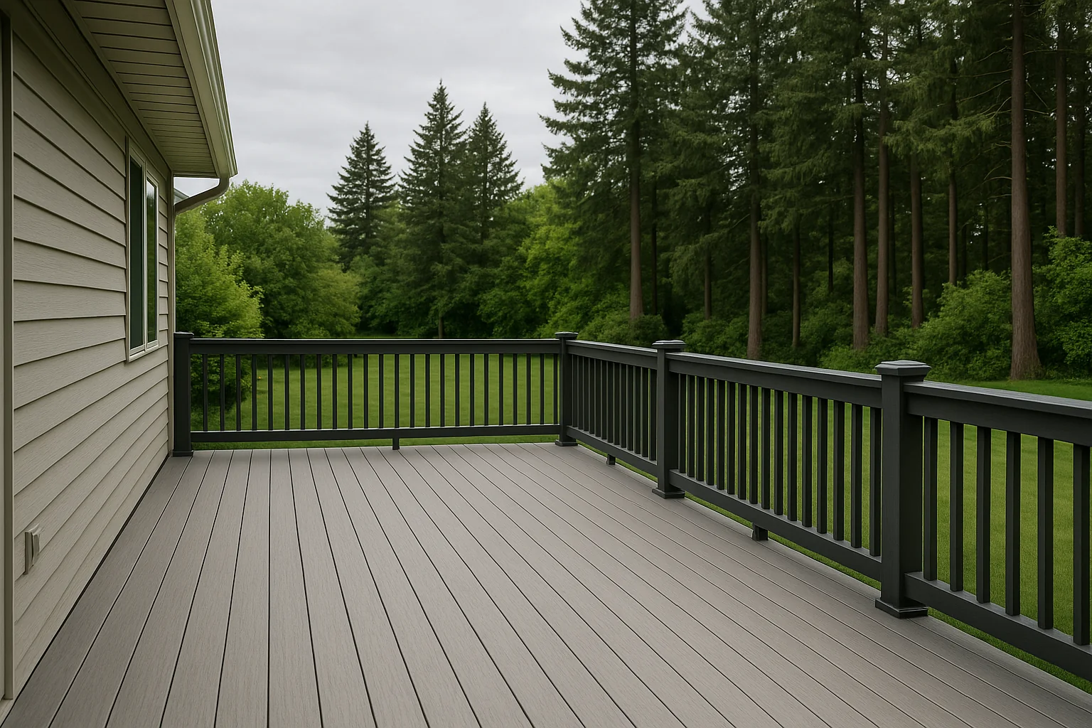 New backyard deck on a Corvallis home with composite boards and valley greenery