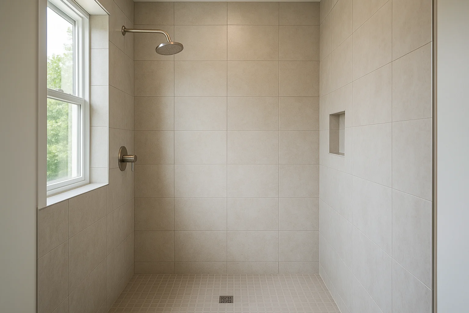 Newly tiled walk-in shower in a Corvallis home bathroom